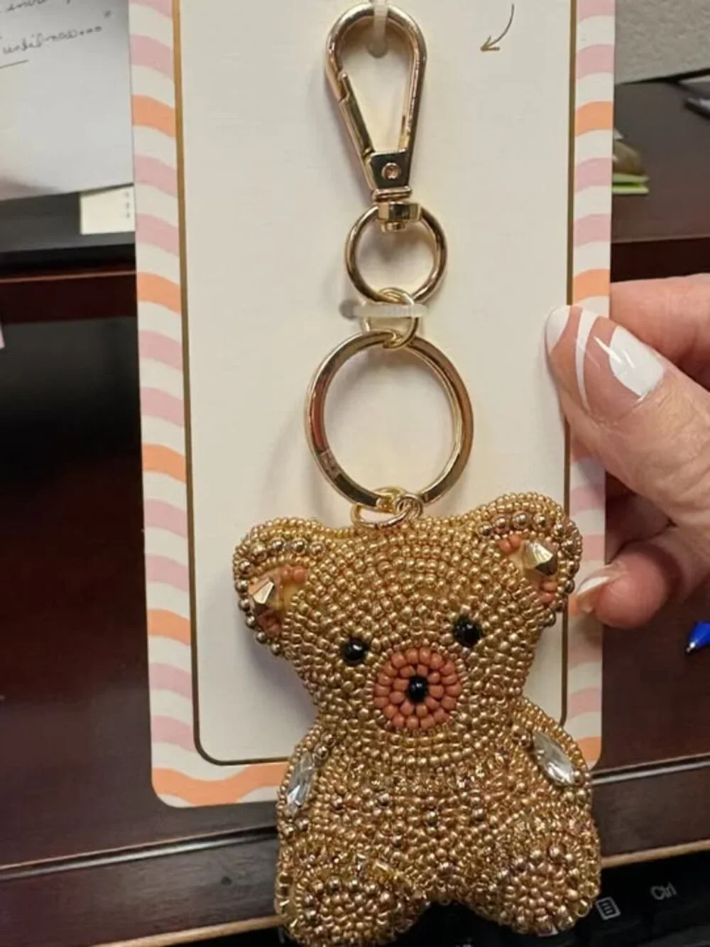 Hand Beaded Gold Teddy Bear Bag Charm & Key Chain